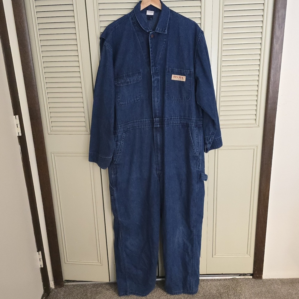 Vintage BIG MAC Denim Coveralls 48R USA Workwear Mechanic Jumpsuit 80s